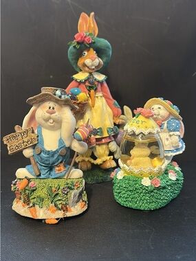 Easter Bunny Figurine Set - Multicolor Decorative Home Accent